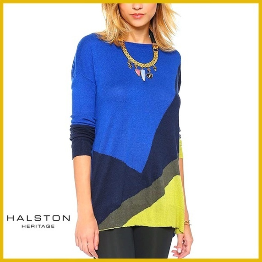 Halston Heritage Alpaca Wool Blend Blue Pullover Sweater